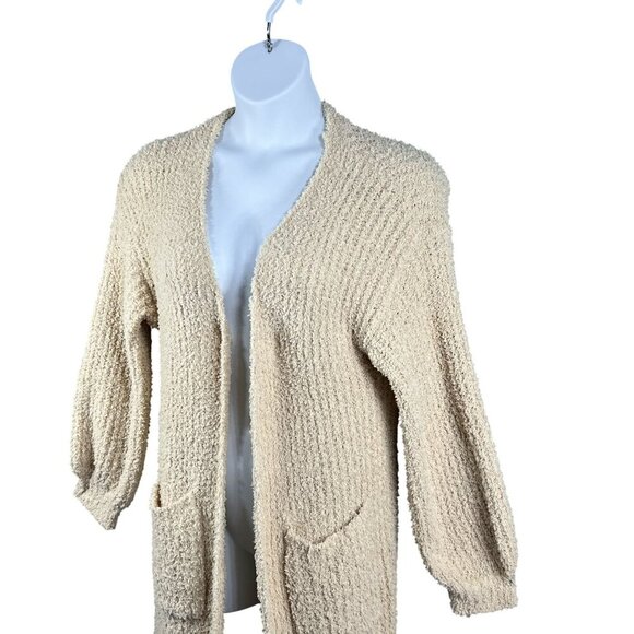 Hers & Mine Womens S Fuzzy Soft Long Maxi Beige Loose Knit Open Cardigan Pocket - Picture 7 of 15